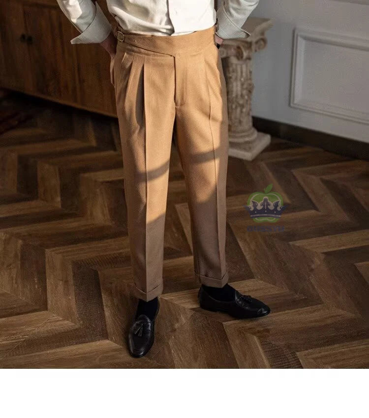 Men’s White High-Waist Straight Suit Pants