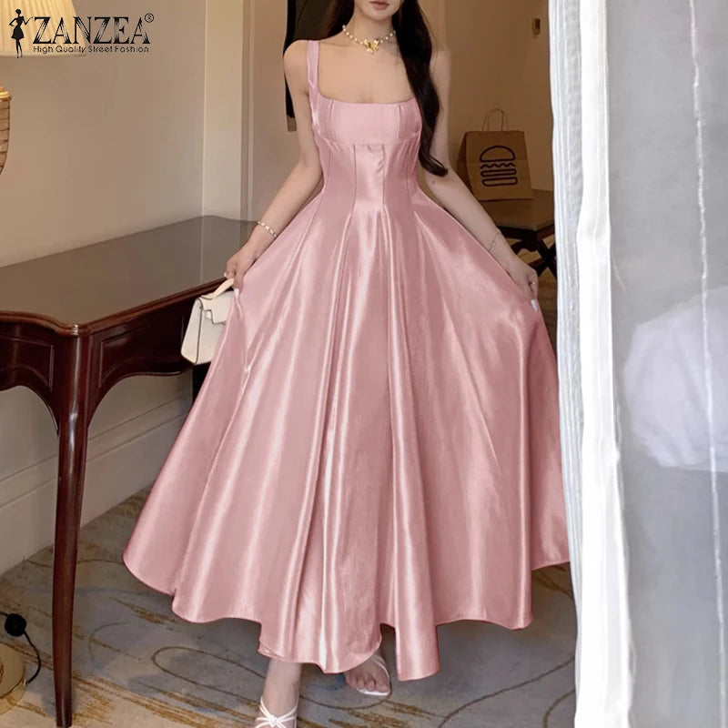 Women’s Satin Square Neck Maxi Dress