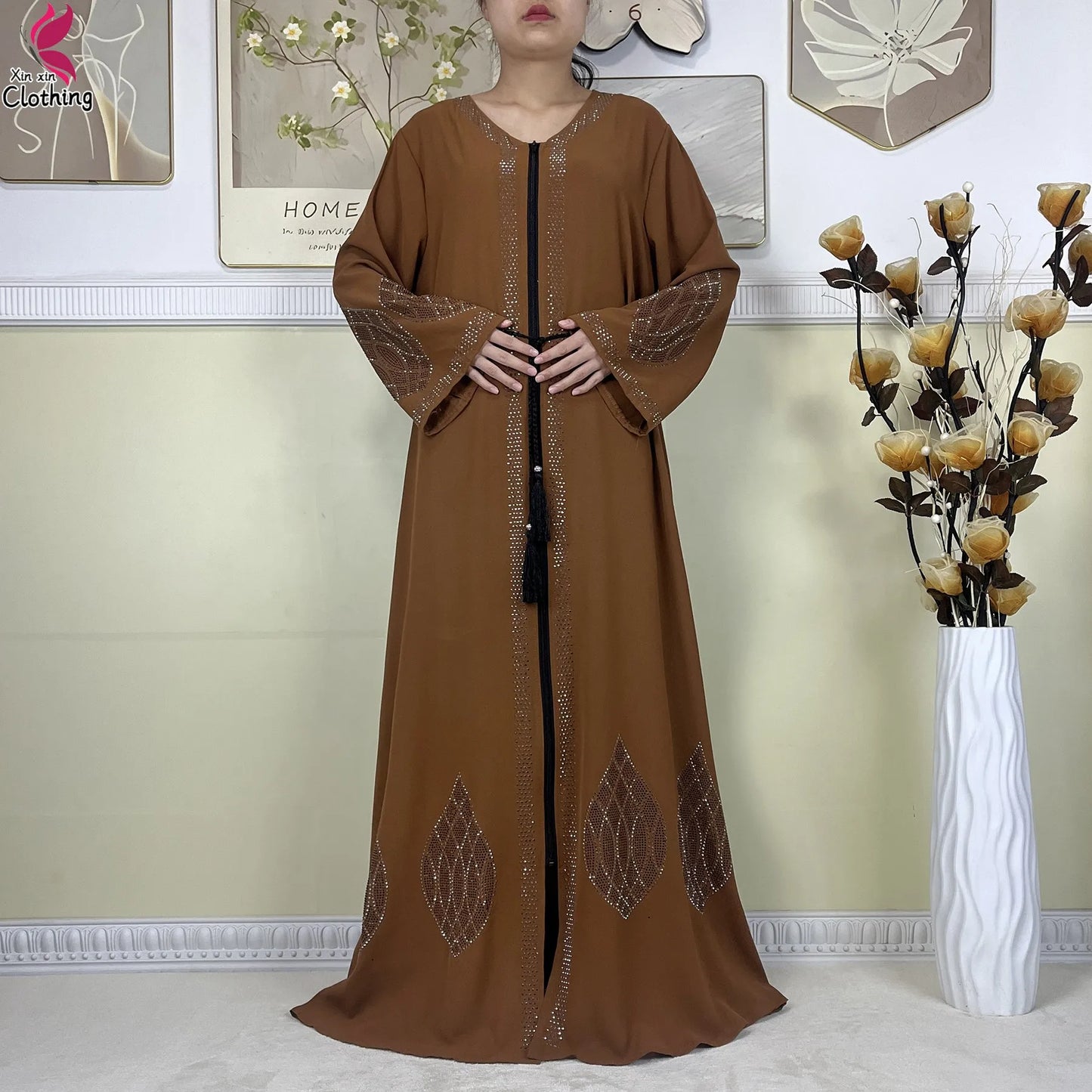 Elegant Women’s Long Sleeve Abaya with Turban