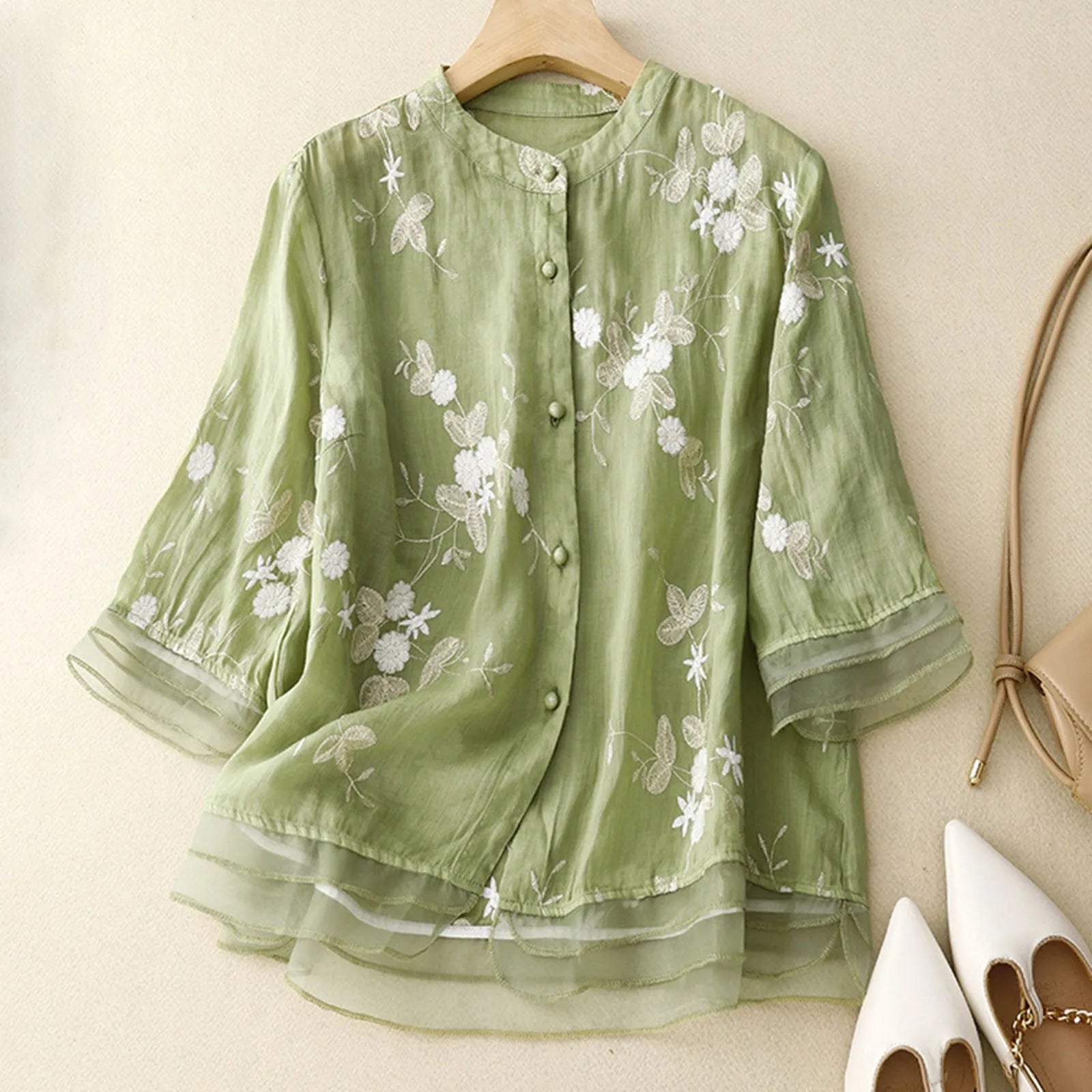 Women's Vintage Embroidered Cotton Blouse
