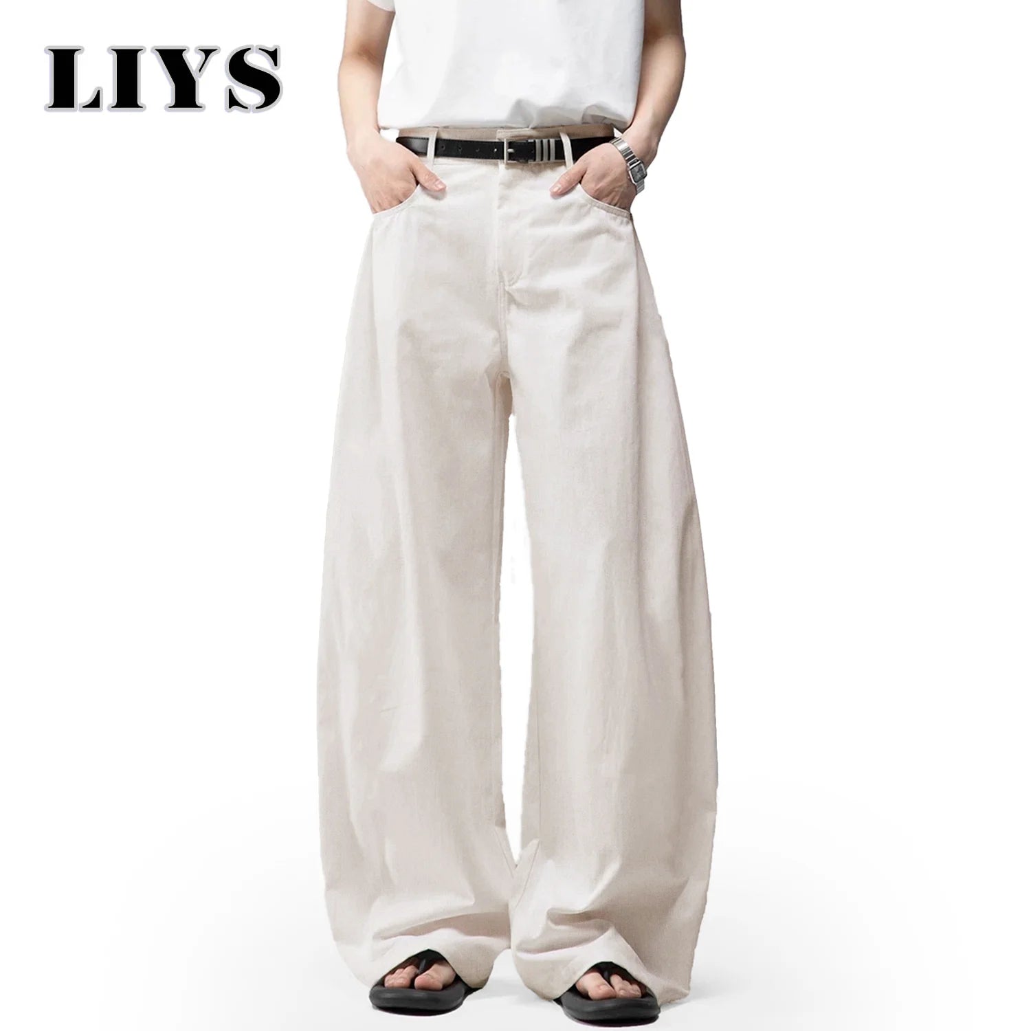 Men’s White Baggy Wide-Leg Cotton Jeans