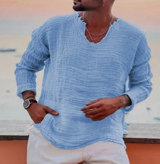 Men's V-Neck Linen Shirt