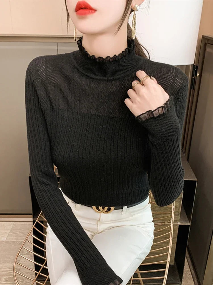 Lace Mock Neck Sweater