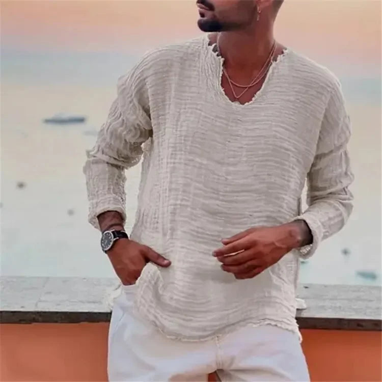 Men's V-Neck Linen Shirt
