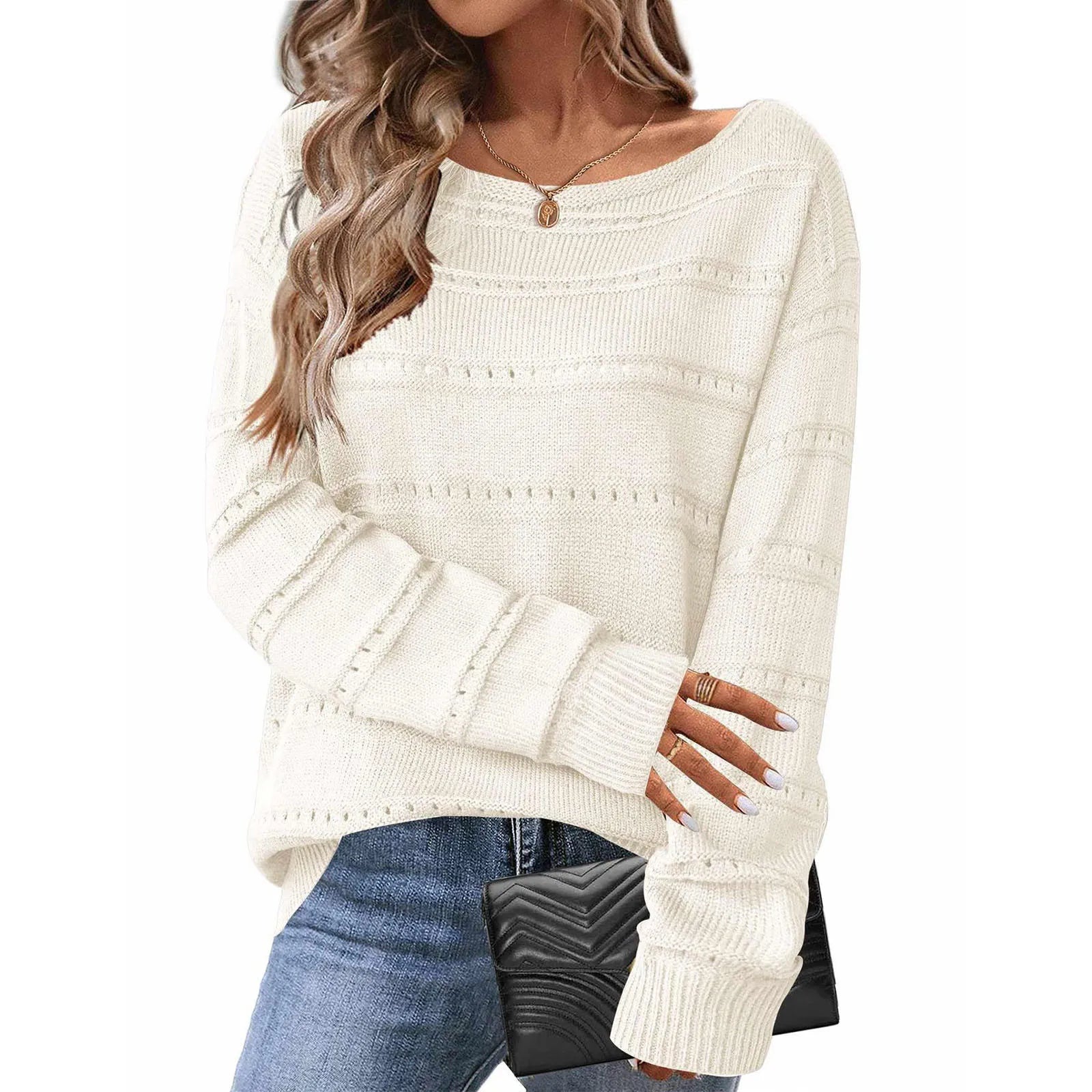 Off-Shoulder Hollow Sweater