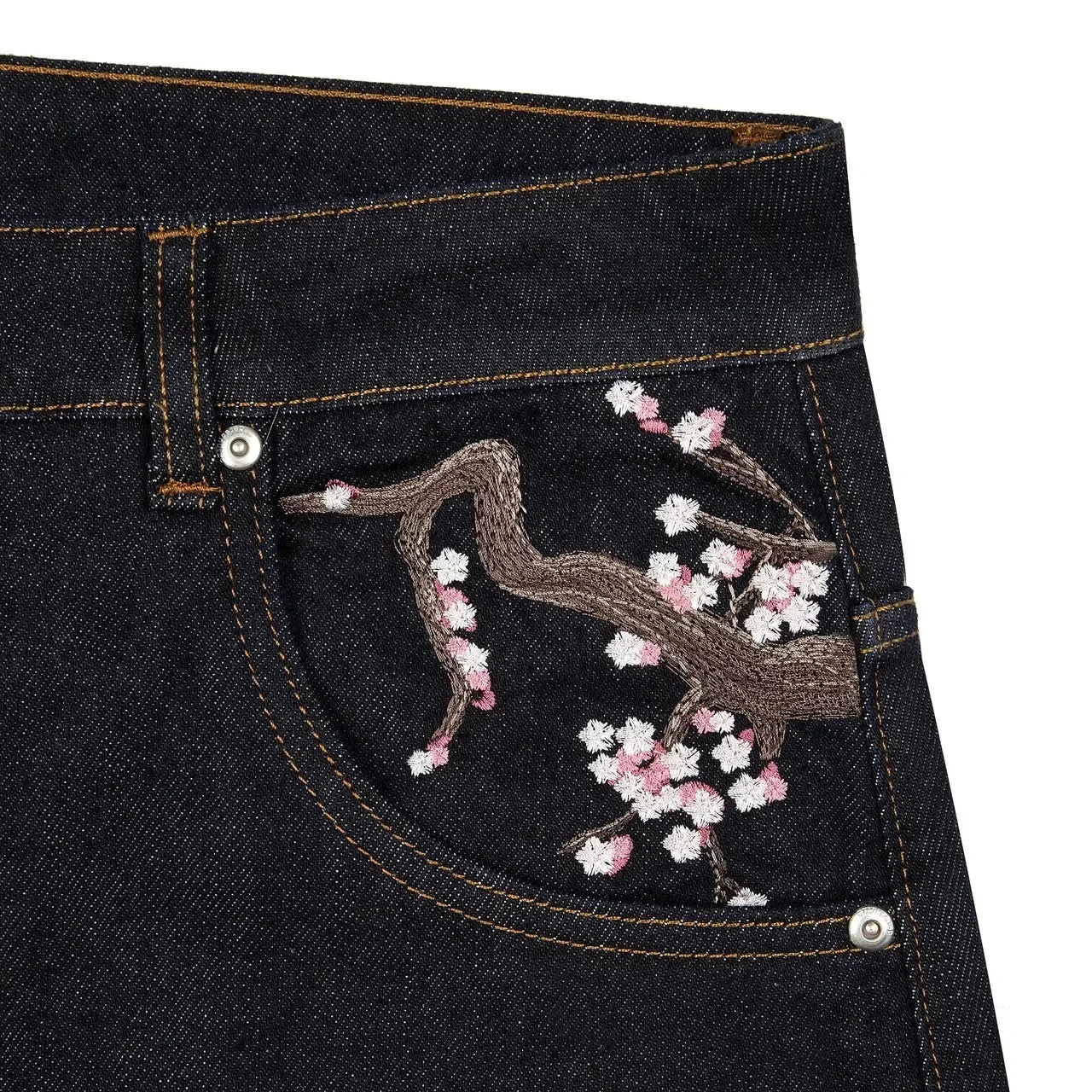Y2K Cherry Blossom Embroidered Wide-Leg Jeans