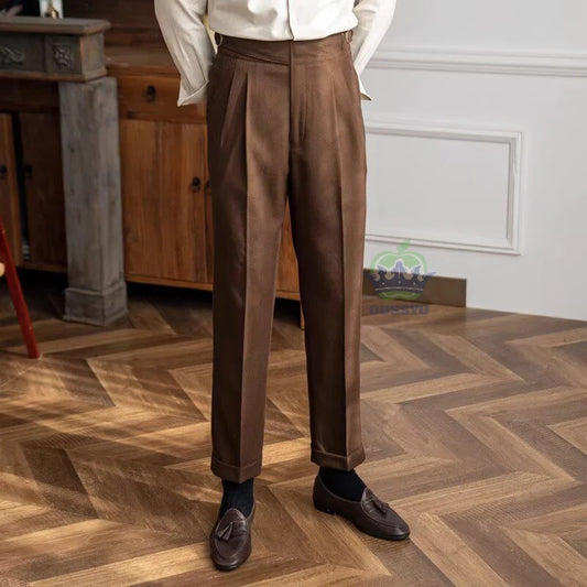 Men’s White High-Waist Straight Suit Pants