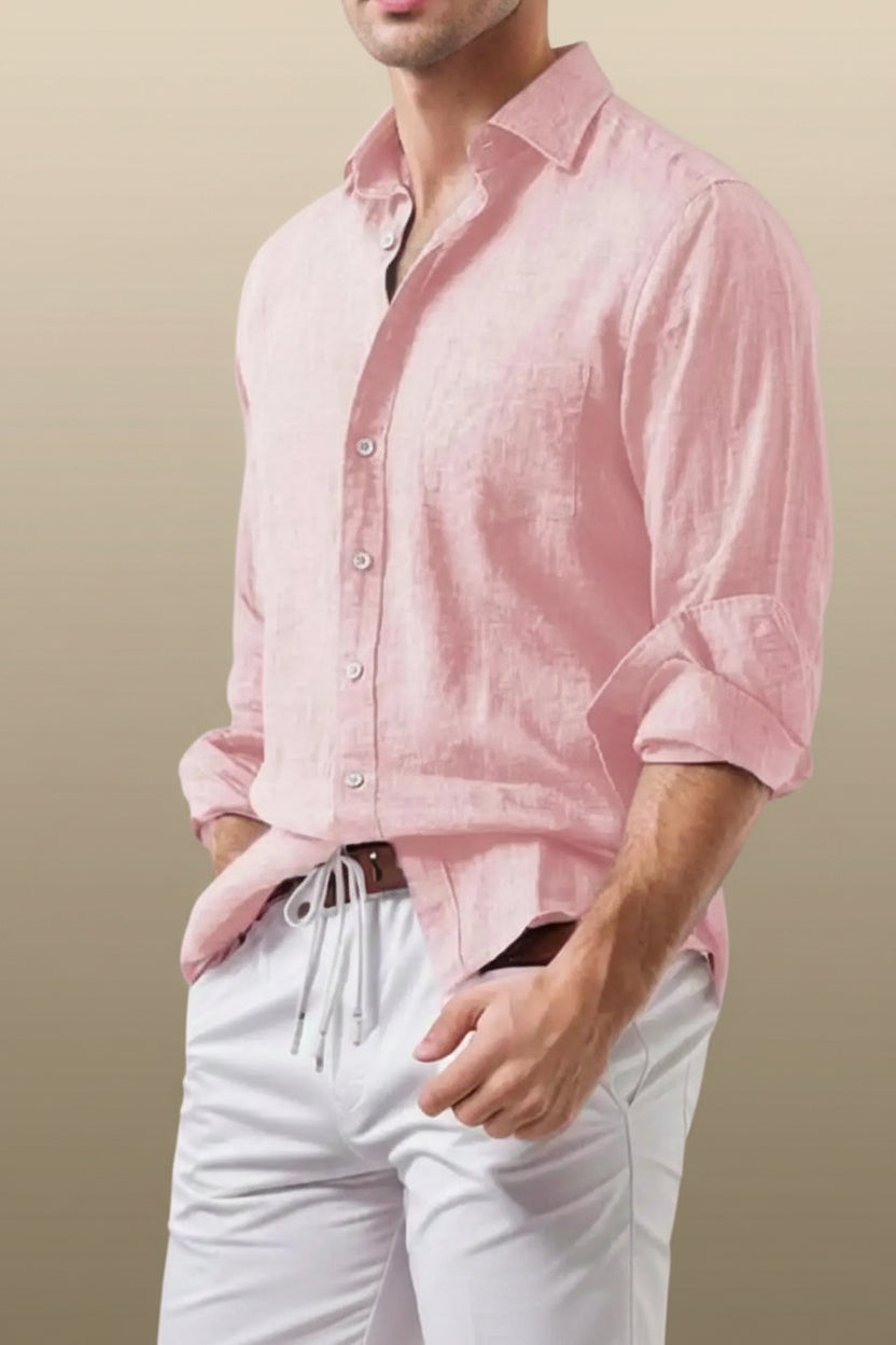 Men's Cotton Linen Button Down Shirt