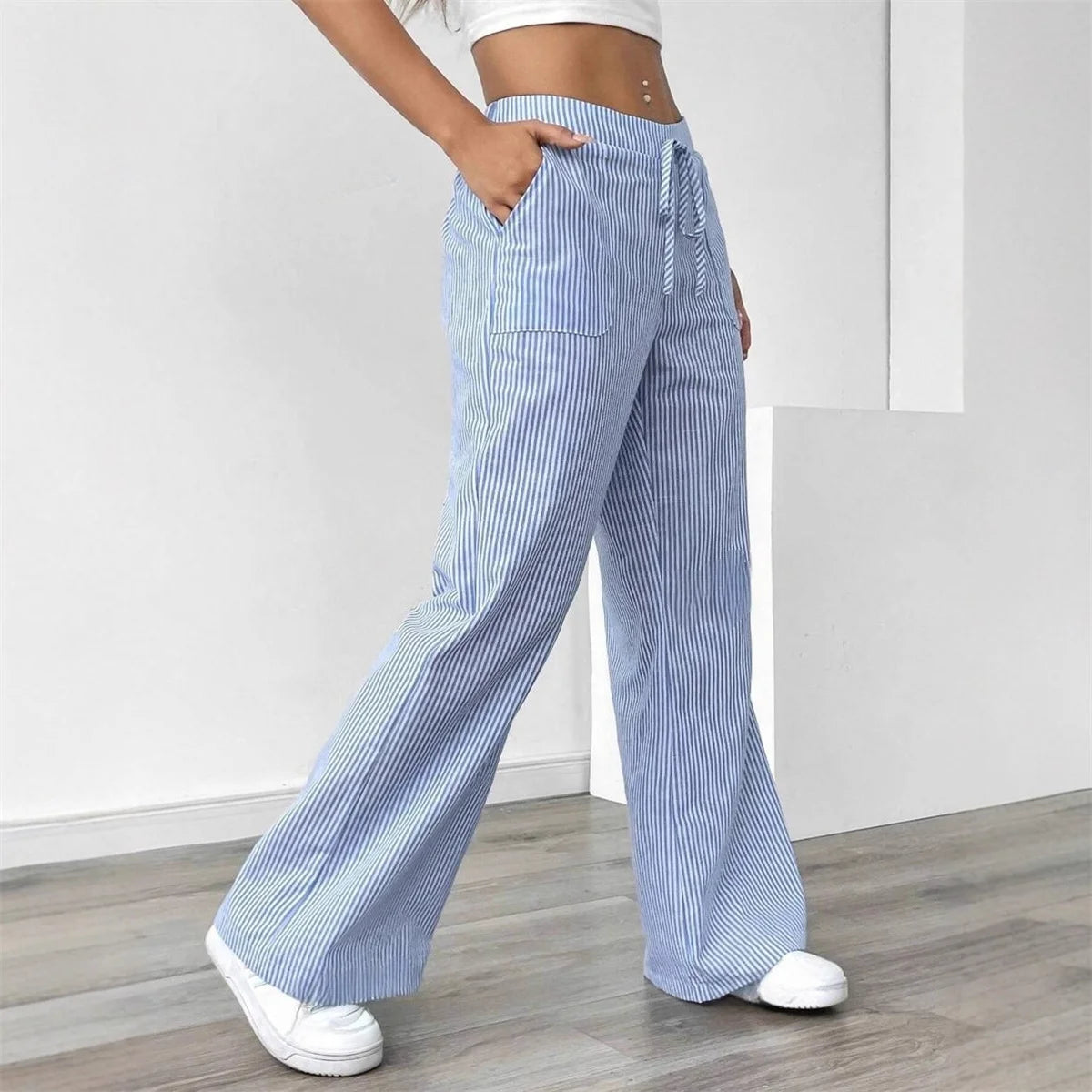 Stripe Wide-Leg Pants