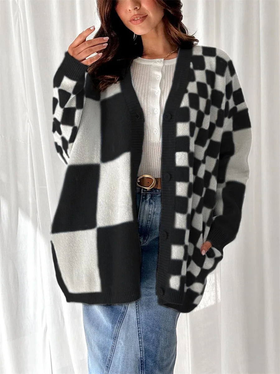 Plaid Knit Cardigan