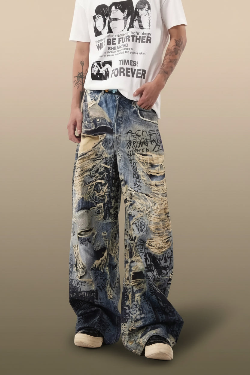 Men's Graffiti Distressed Jeans