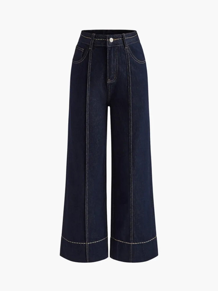 Women Dark Blue High Waist Jeans