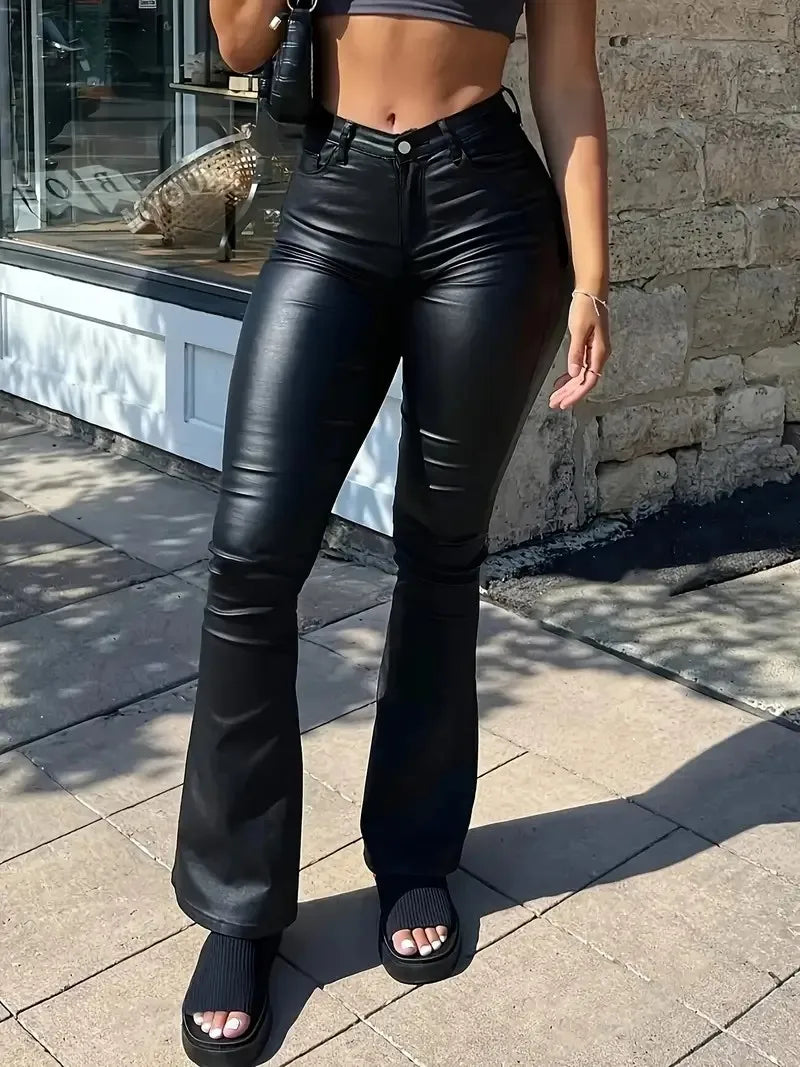 Slim Flared Leather Pants