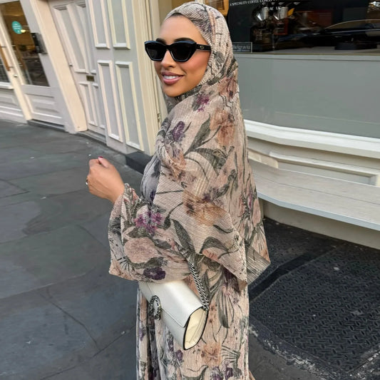 Women’s Printed Abaya & Scarf 2-Piece Set