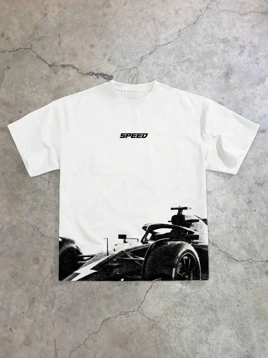 Men Racing Car Print Loose Fit T Shirt