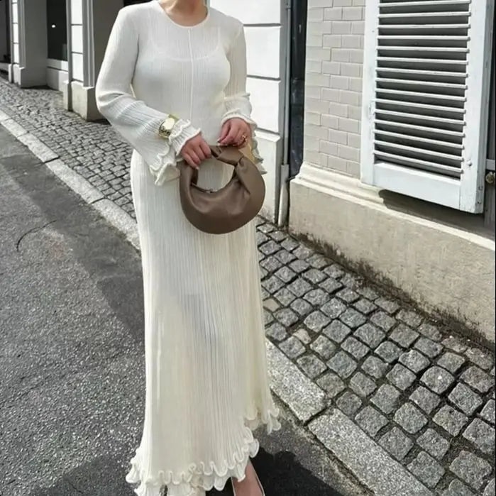 Ruffled Pleated Long Dress