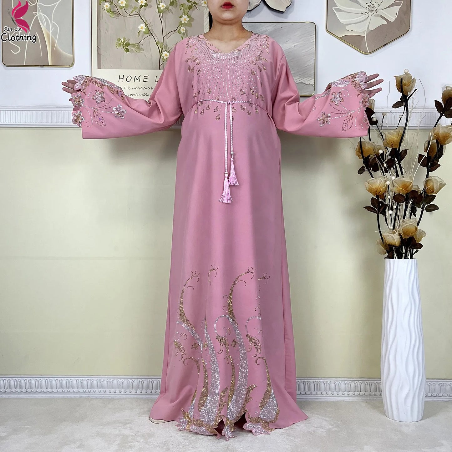 Elegant Women’s Chiffon Diamond Abaya Dress