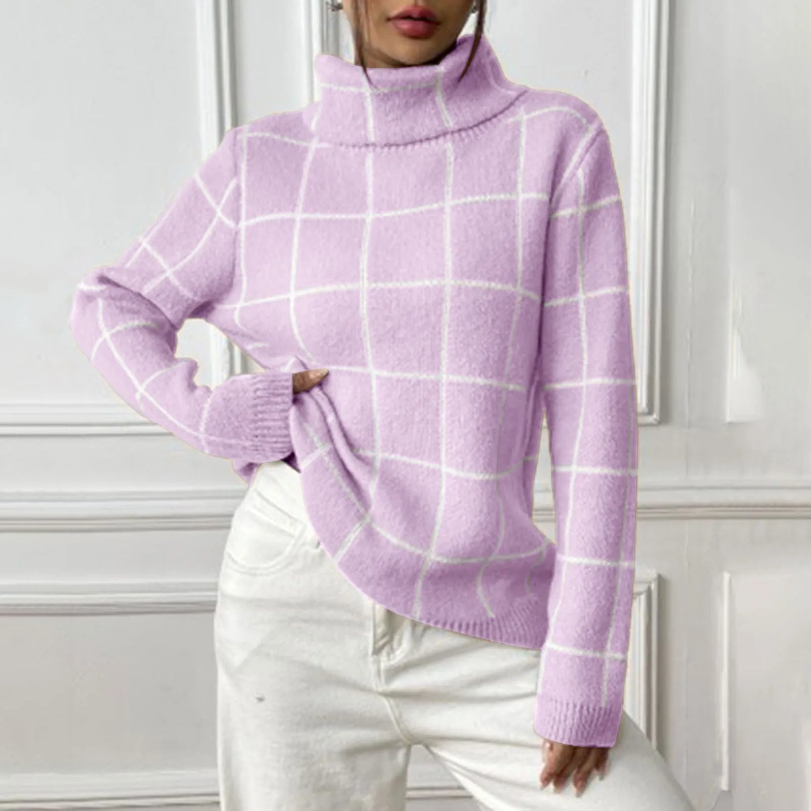 Plaid Turtleneck Sweater