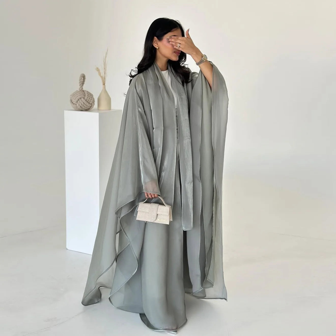 Women Silky Abaya with Scarf