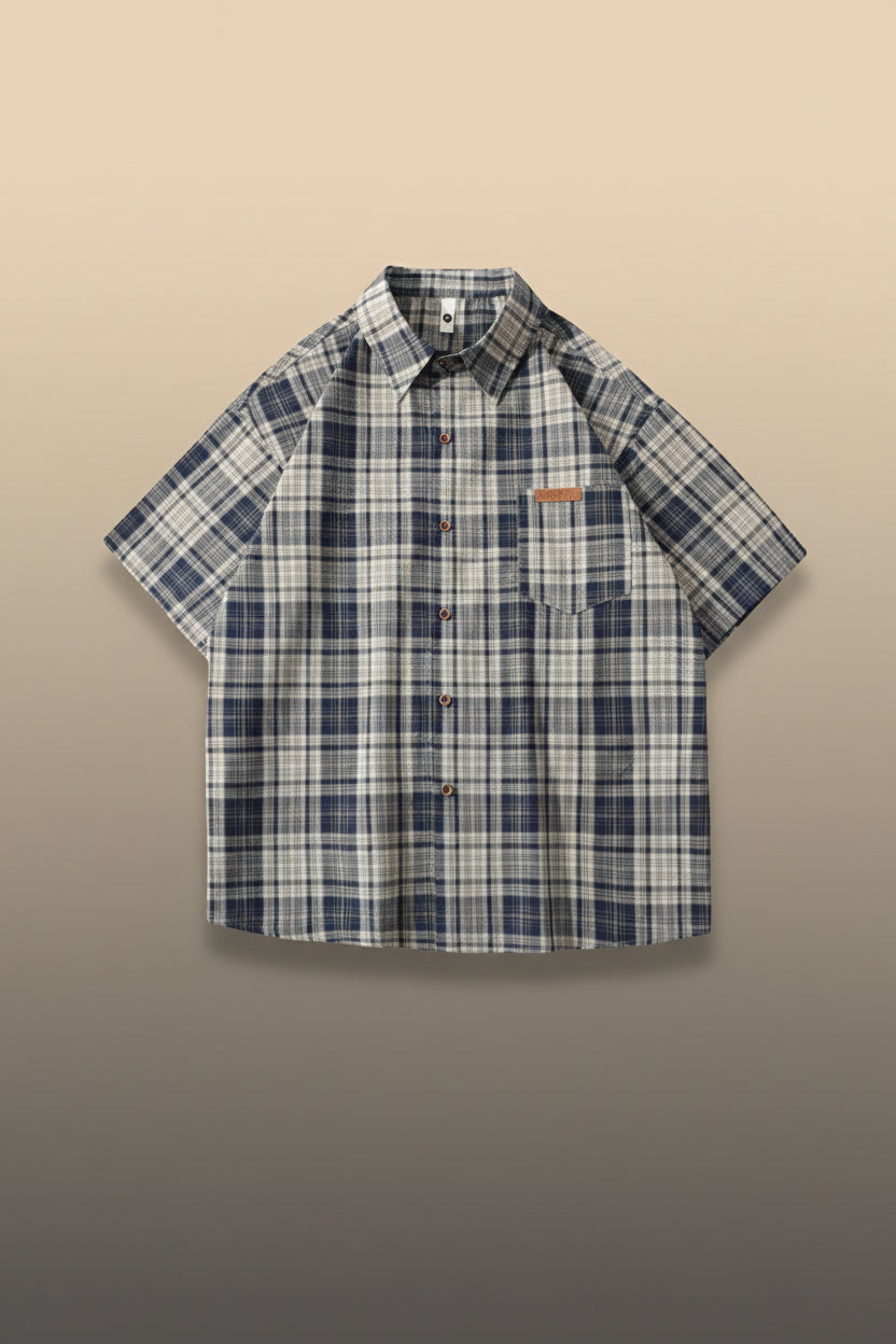 Men’s Loose Plaid Linen Button Down Shirt