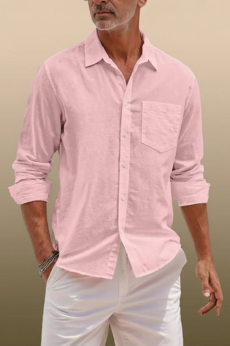 Men's Cotton Linen Button Down Shirt
