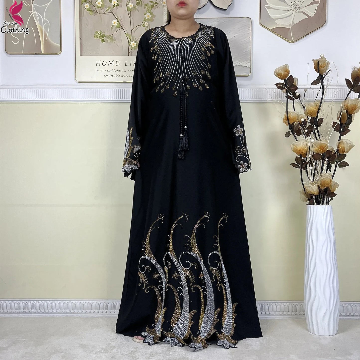 Elegant Women’s Chiffon Diamond Abaya Dress