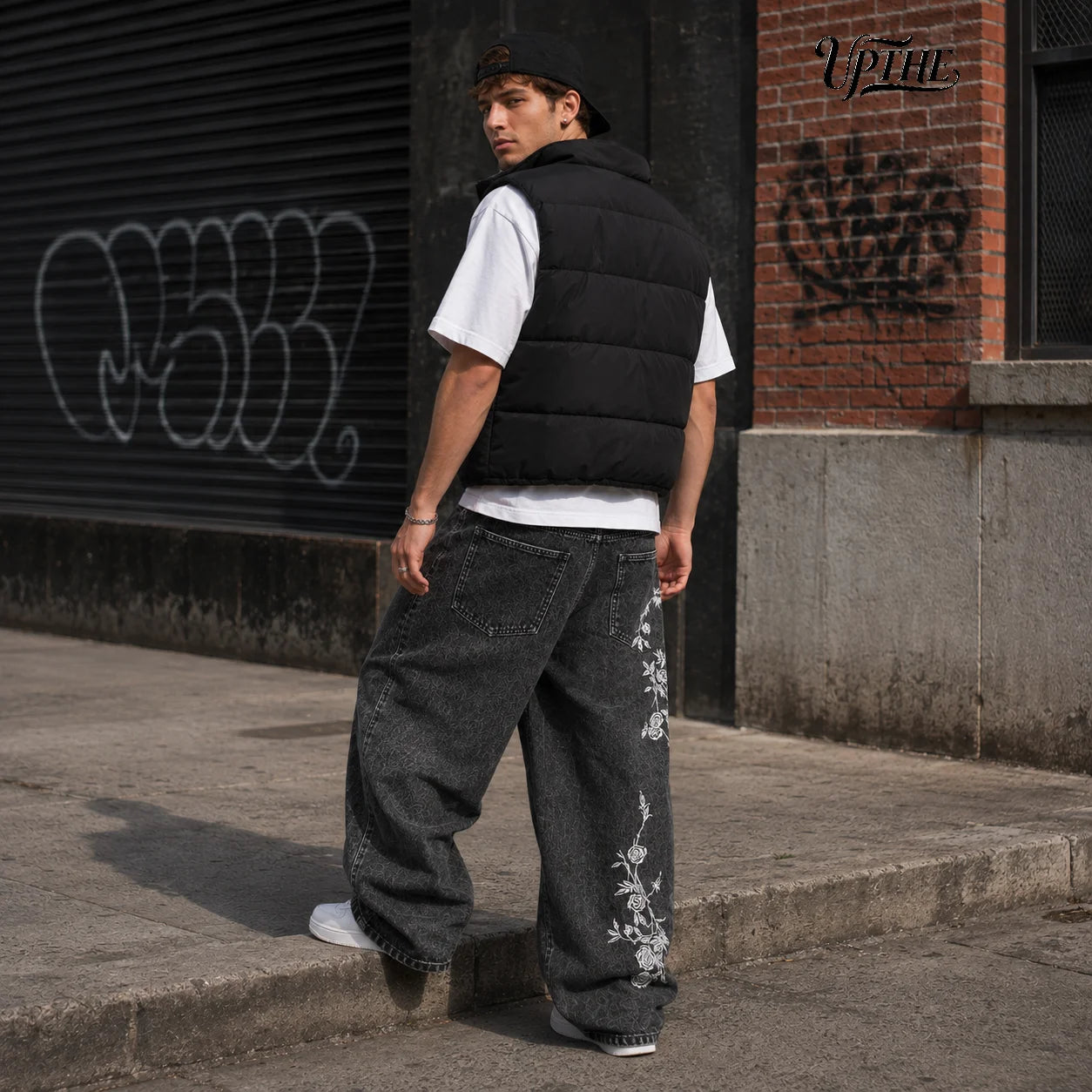 Men’s Y2K Rose Embroidery Wide Leg Jeans