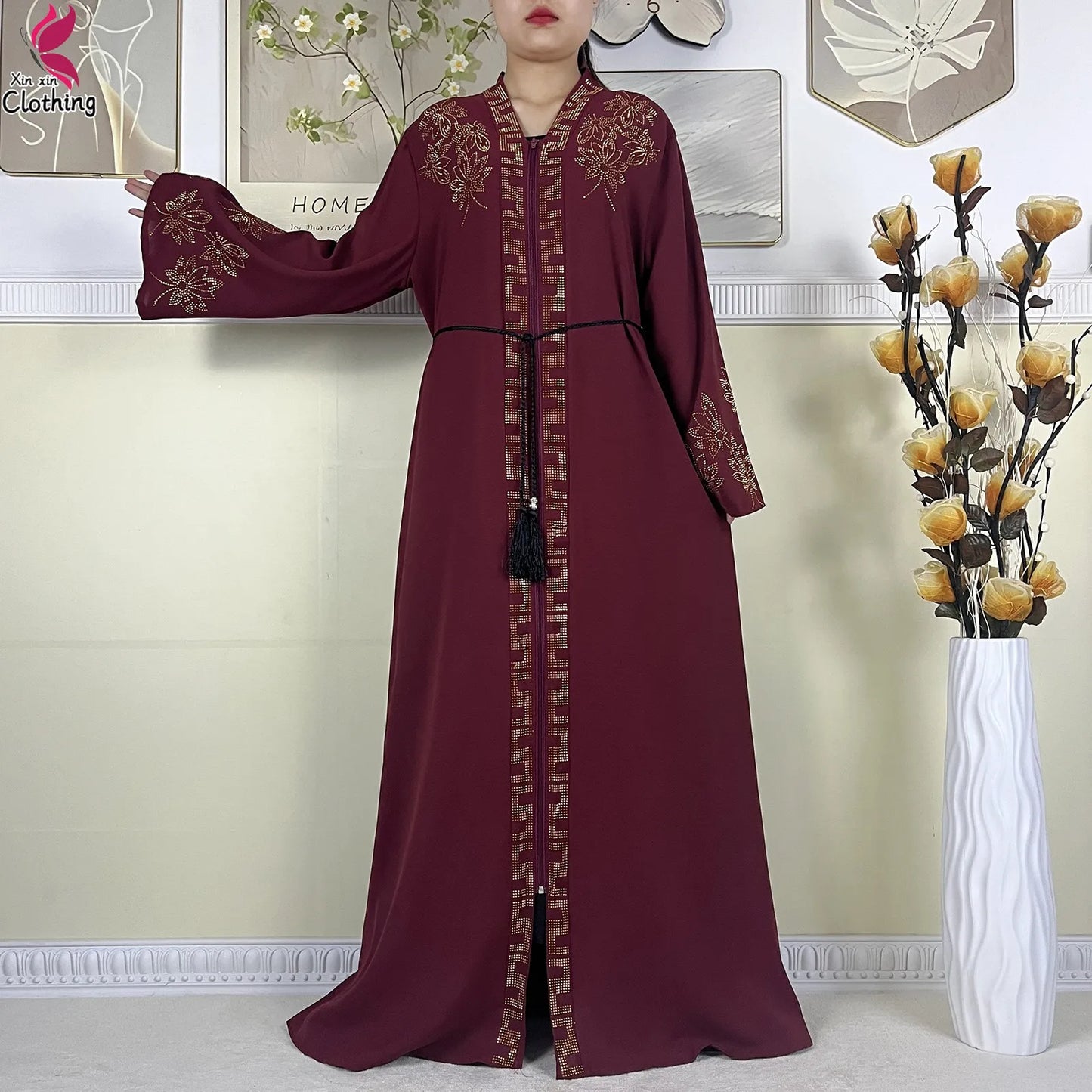 Elegant Women’s Long Sleeve Abaya with Turban