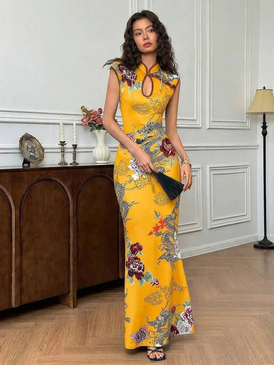 Women's Floral Dragon Print Dress