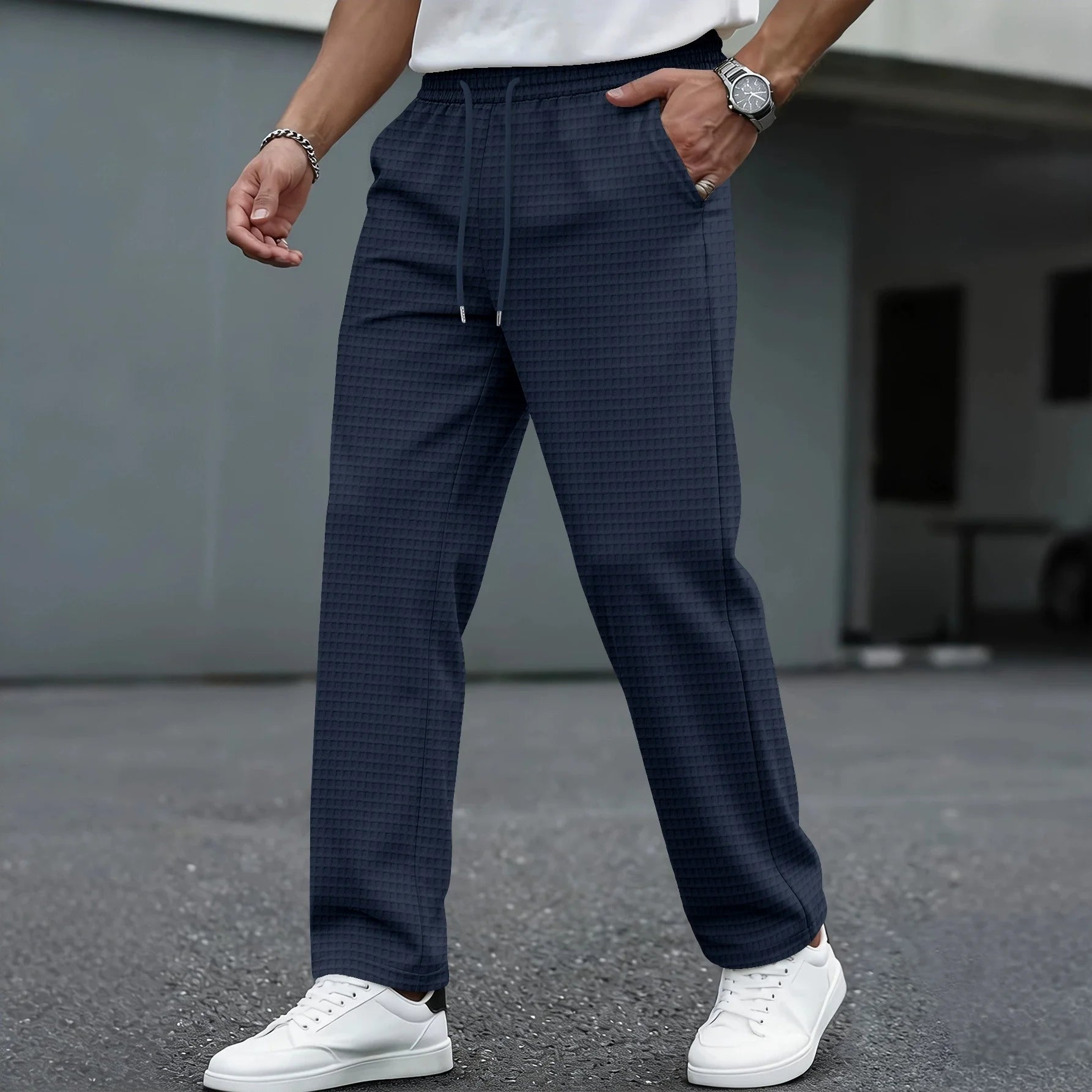 Men’s Wide Checkered Drawstring Casual Pants