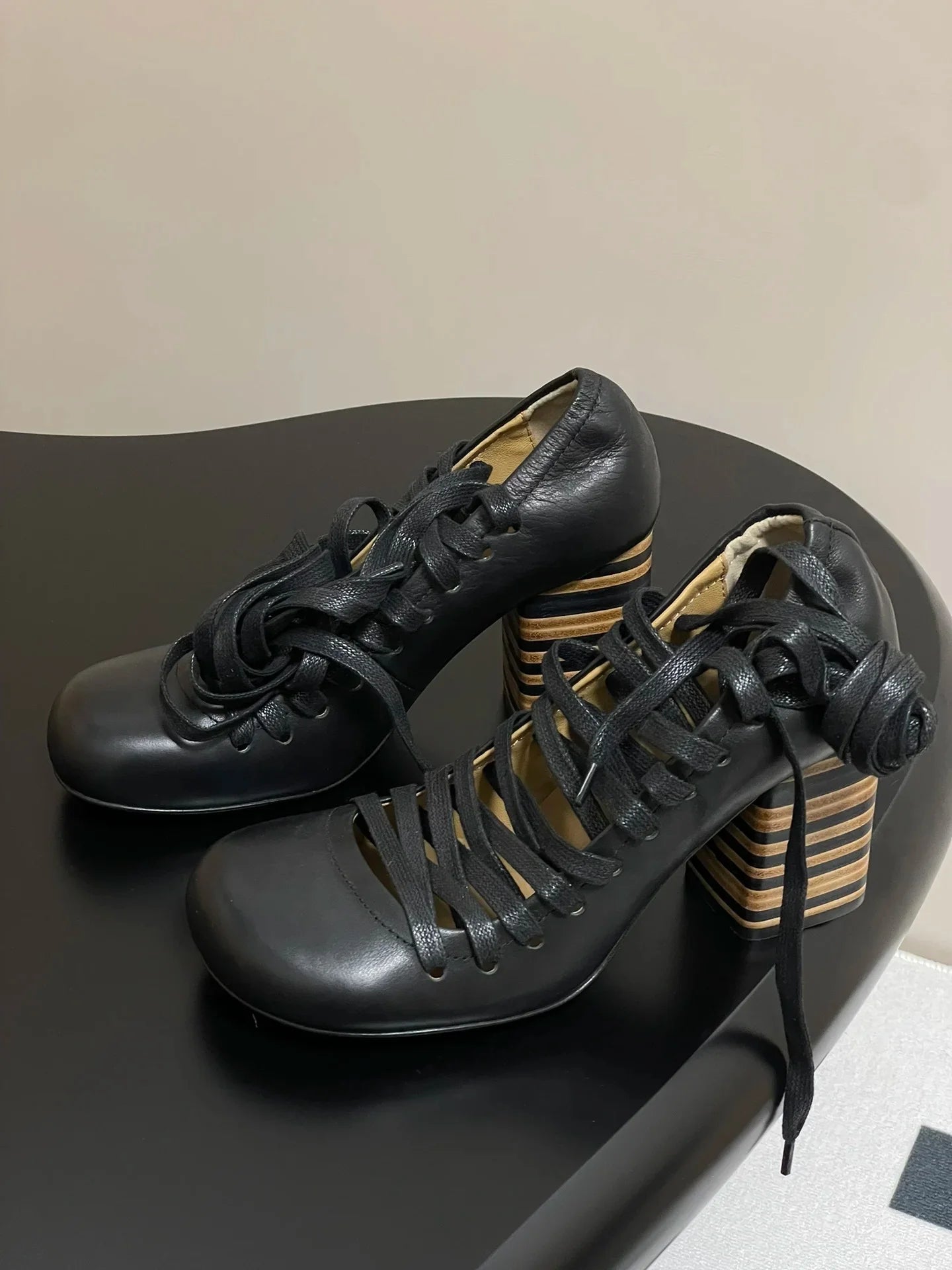 Lace-Up Leather Pumps