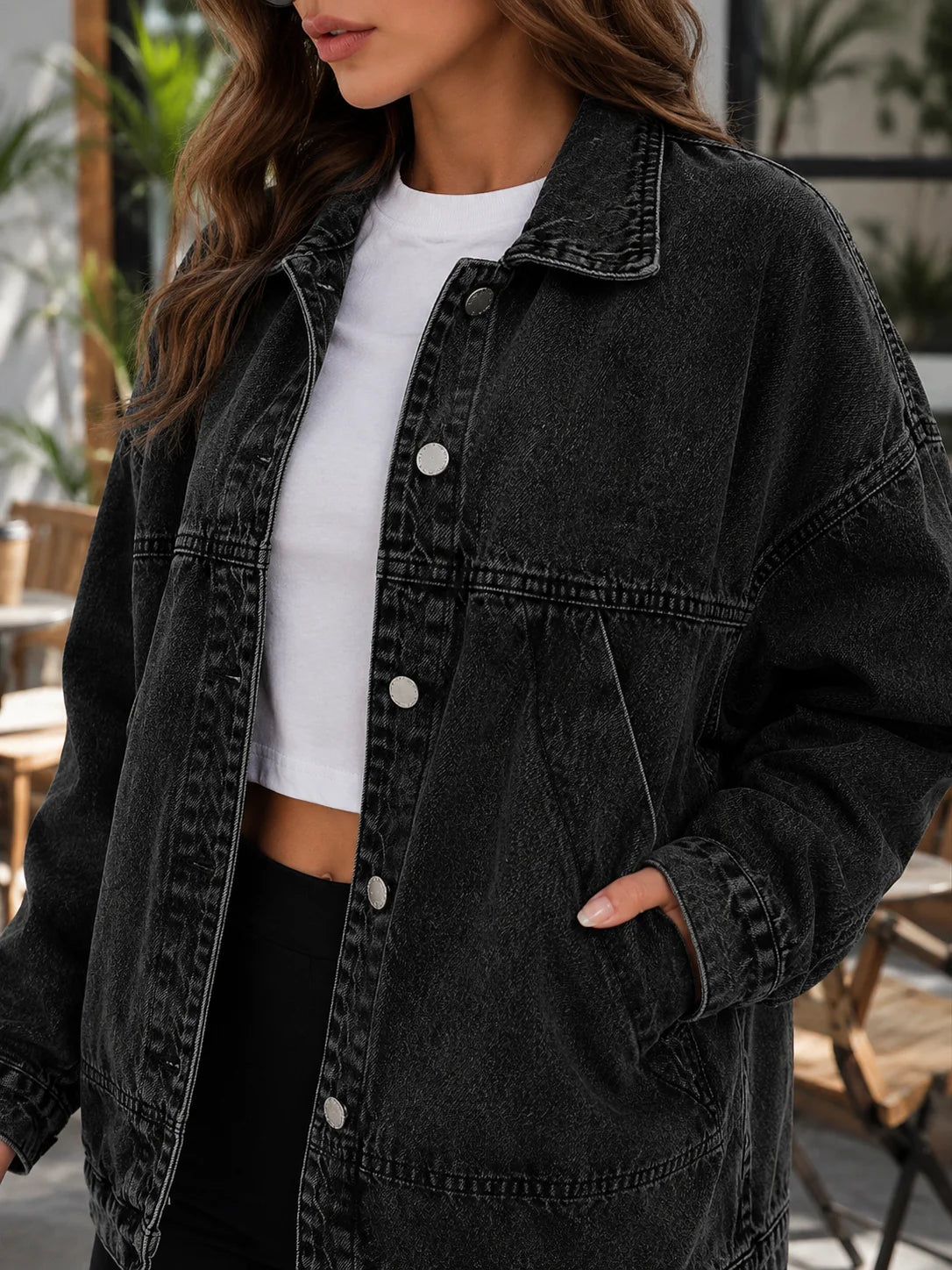 Women’s Loose Fit Drop Shoulder Denim Jacket