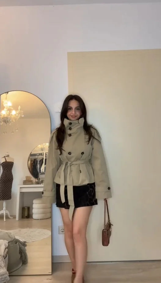 Women’s Belted Waist Cropped Trench Jacket