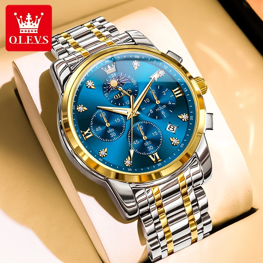 Men’s Stainless Steel Moon Phase Quartz Watch