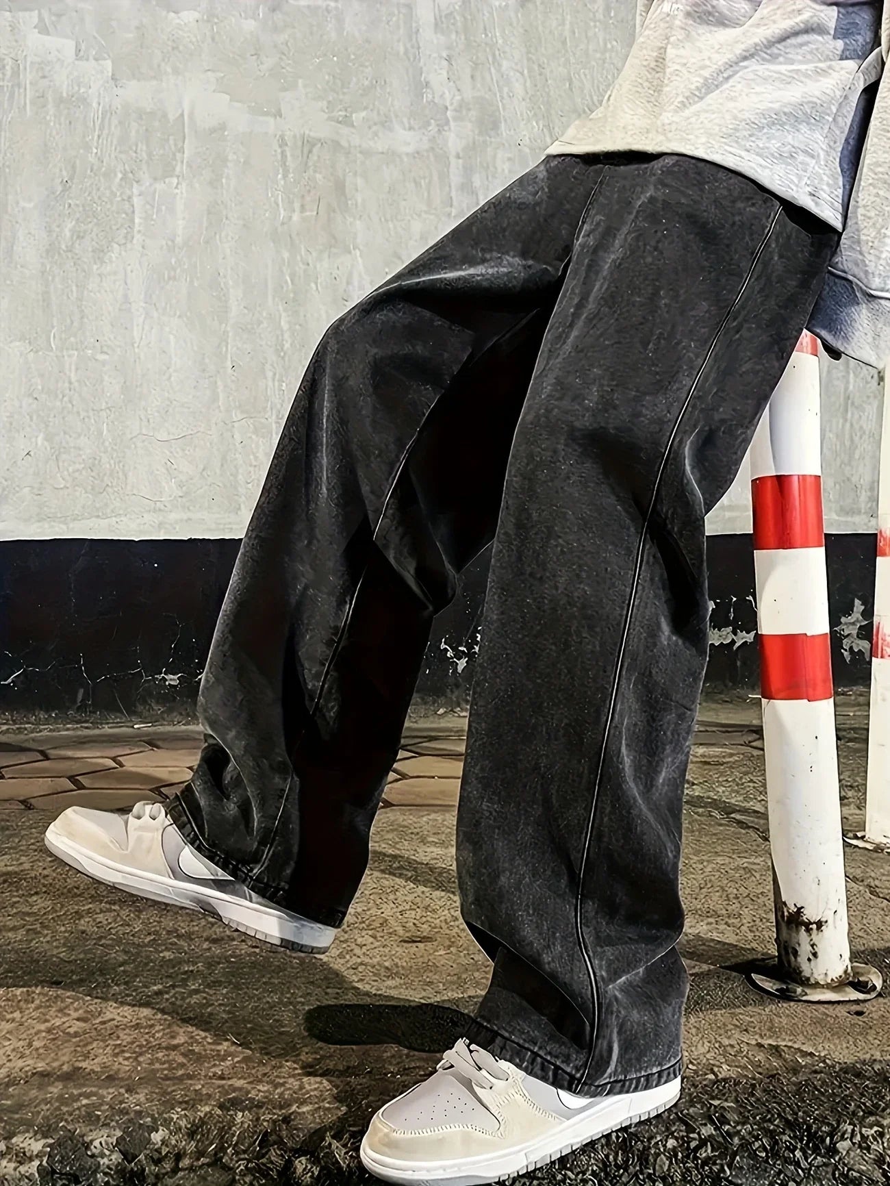 Men's black gray regular fit jeans