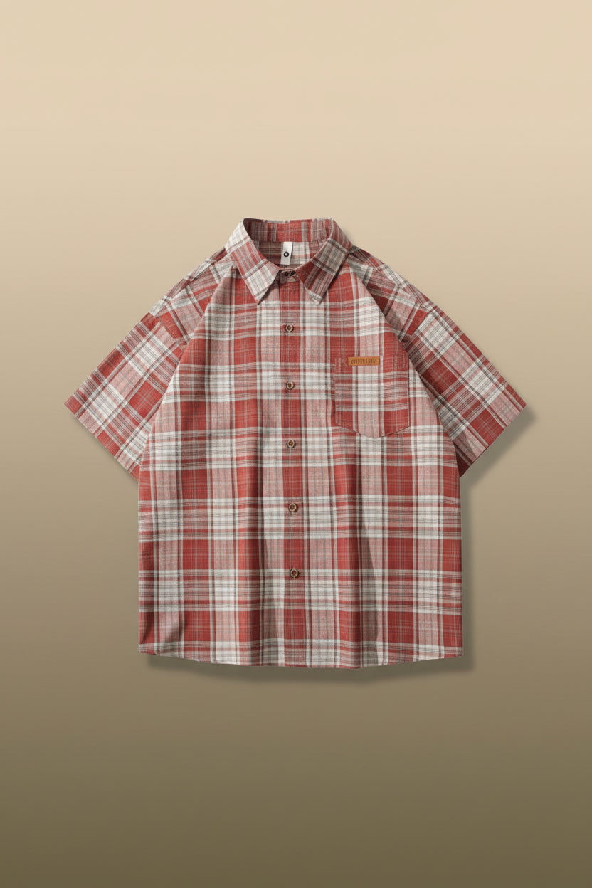 Men’s Loose Plaid Linen Button Down Shirt