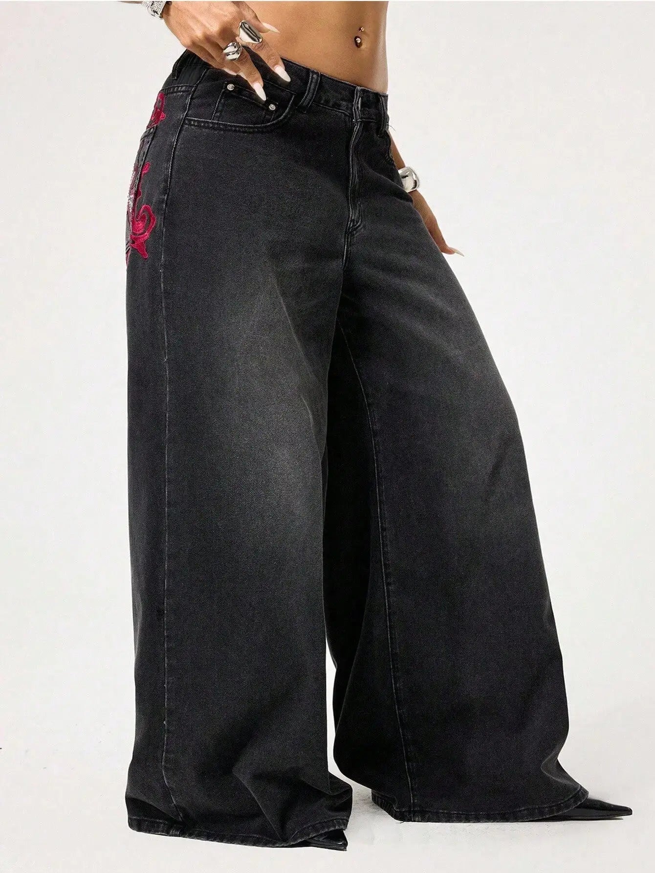 Women Black Embroidery Gothic