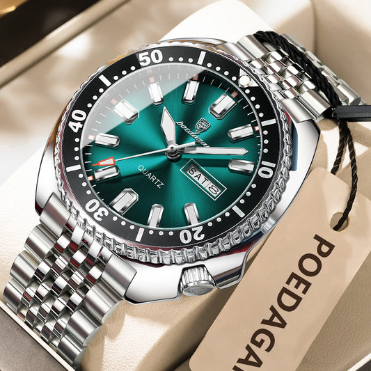 POEDAGAR Luxury Men's Stainless Steel Quartz Watch
