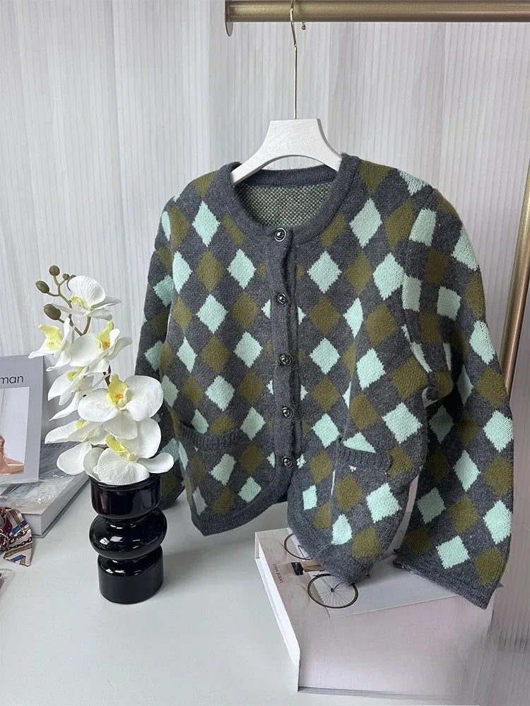 Vintage Argyle Knit Cardigan