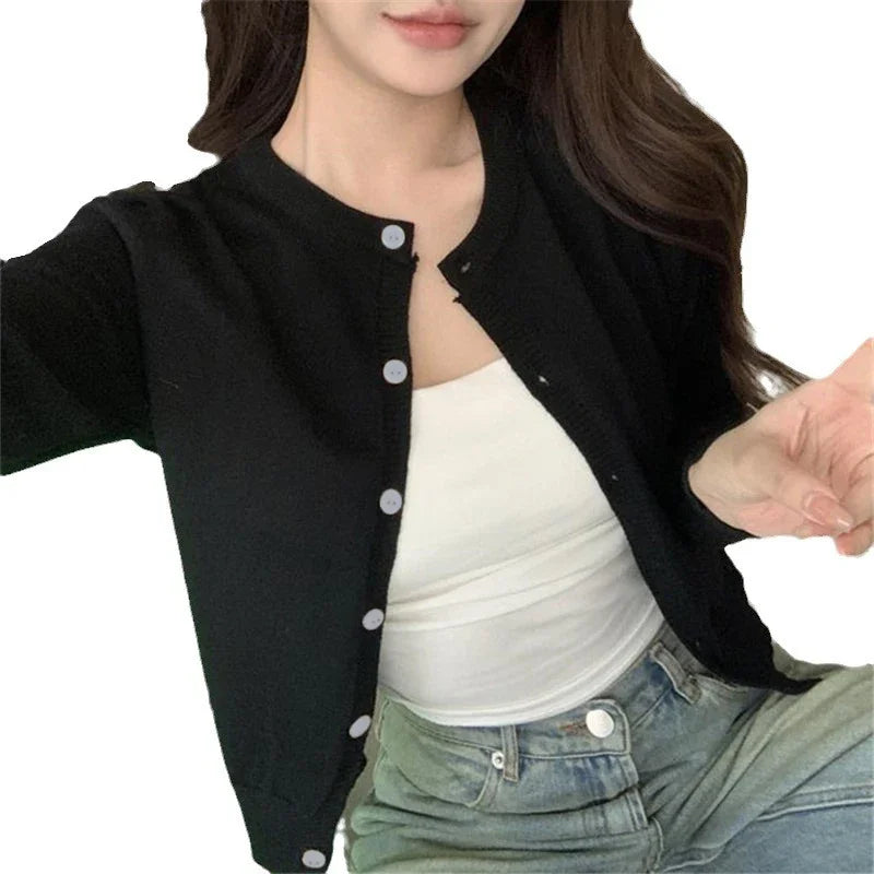 Red Crop Knit Cardigan