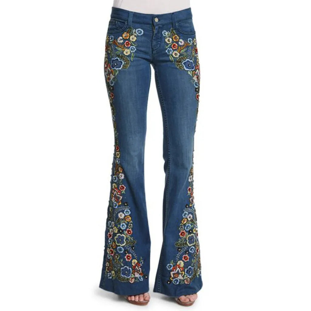 Women Floral  Wide Leg Jeans