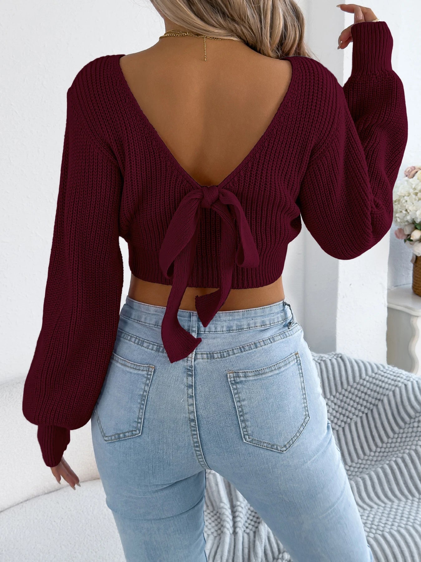 Backless Bow Tie Sweater