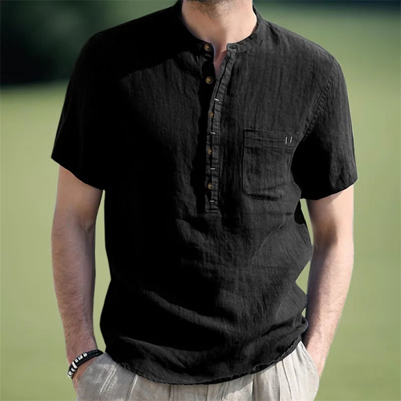 Men's Linen Henley Shirt