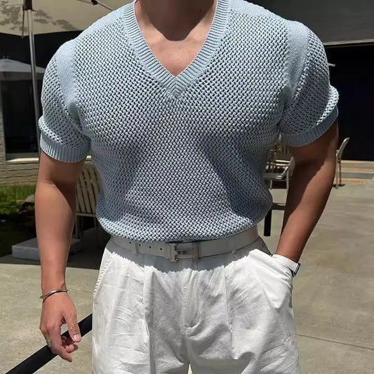 Men's Oversized V-Neck Knit T-Shirt