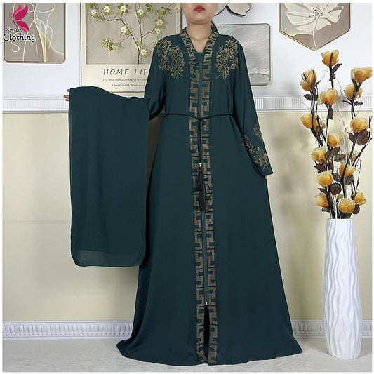 Elegant Women’s Long Sleeve Abaya with Turban