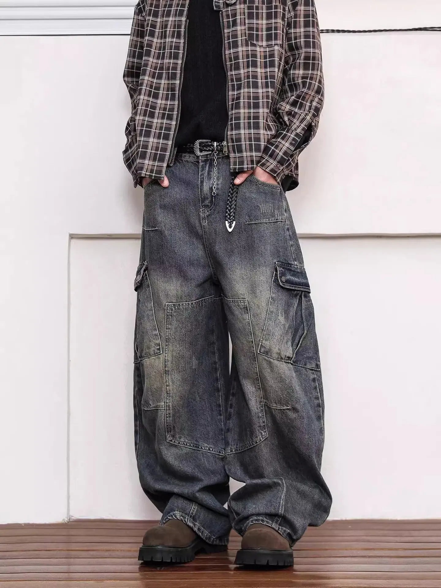 Baggy barrel wide leg cargo jeans