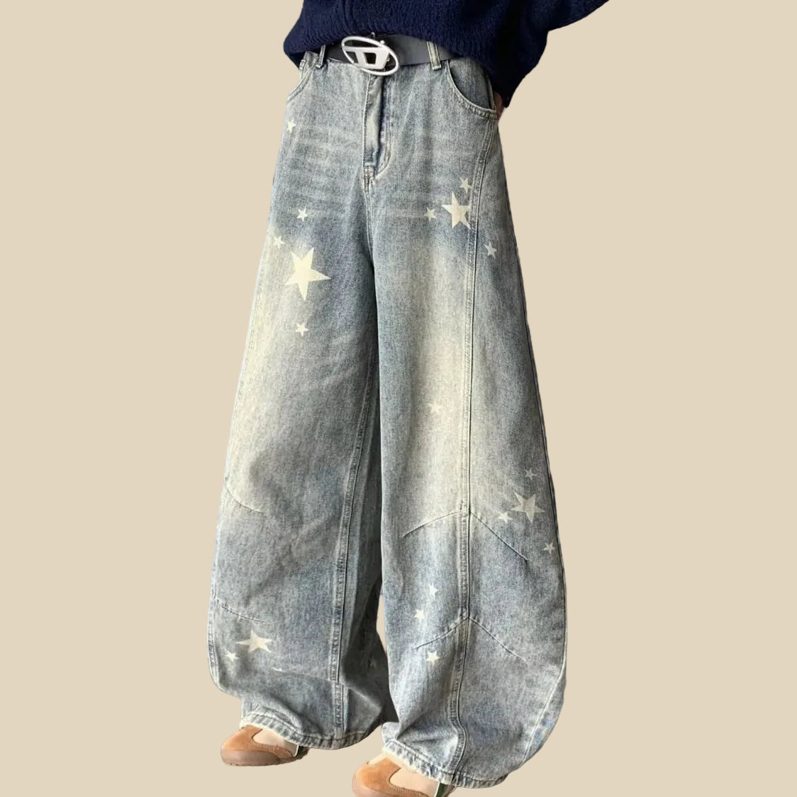Print Straight Leg Jeans