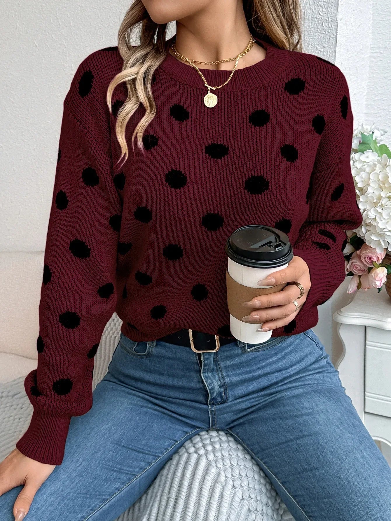 Polka Dot Contrast Sweater