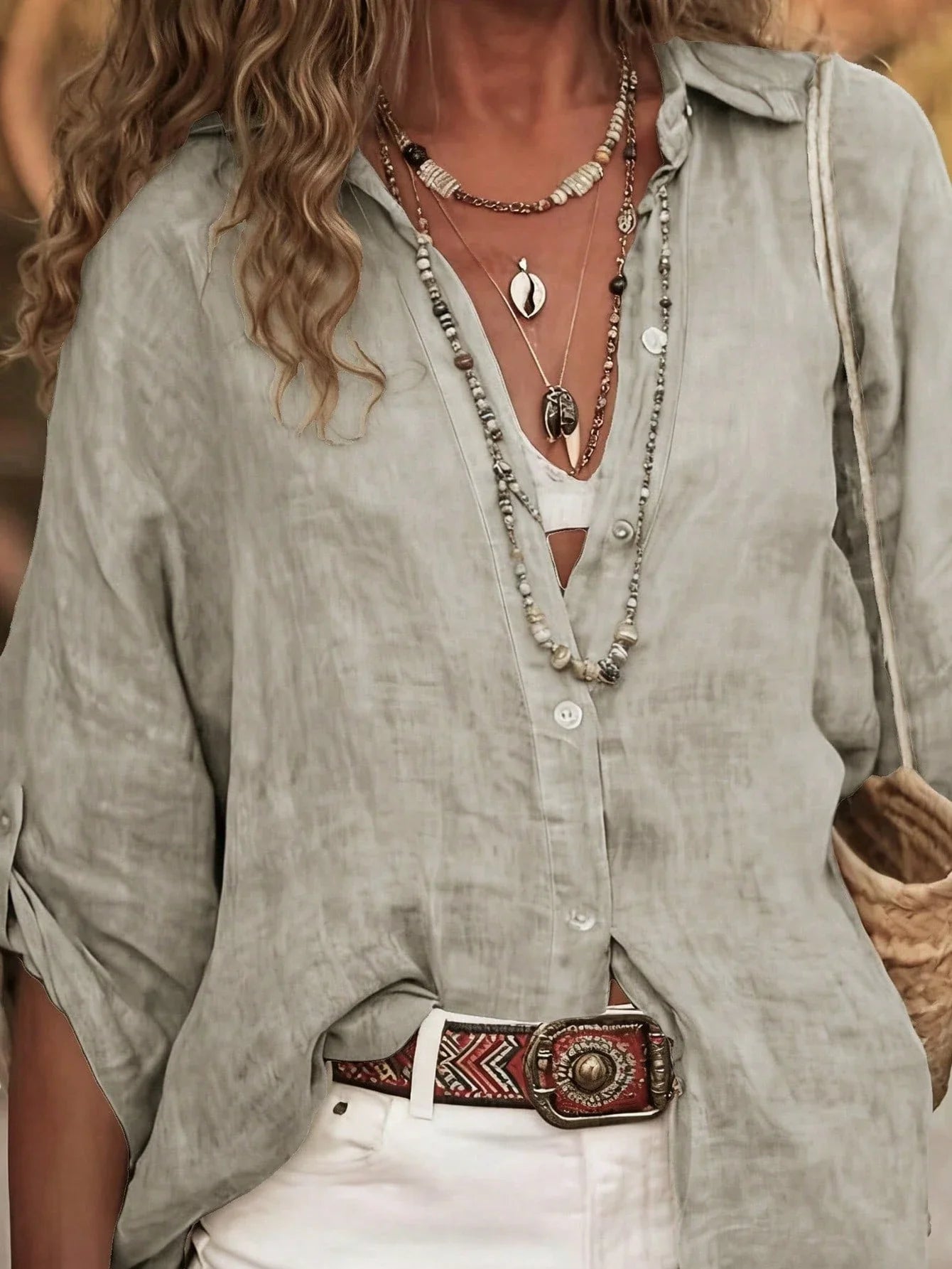 Women's Casual Linen Button-Down Shirt