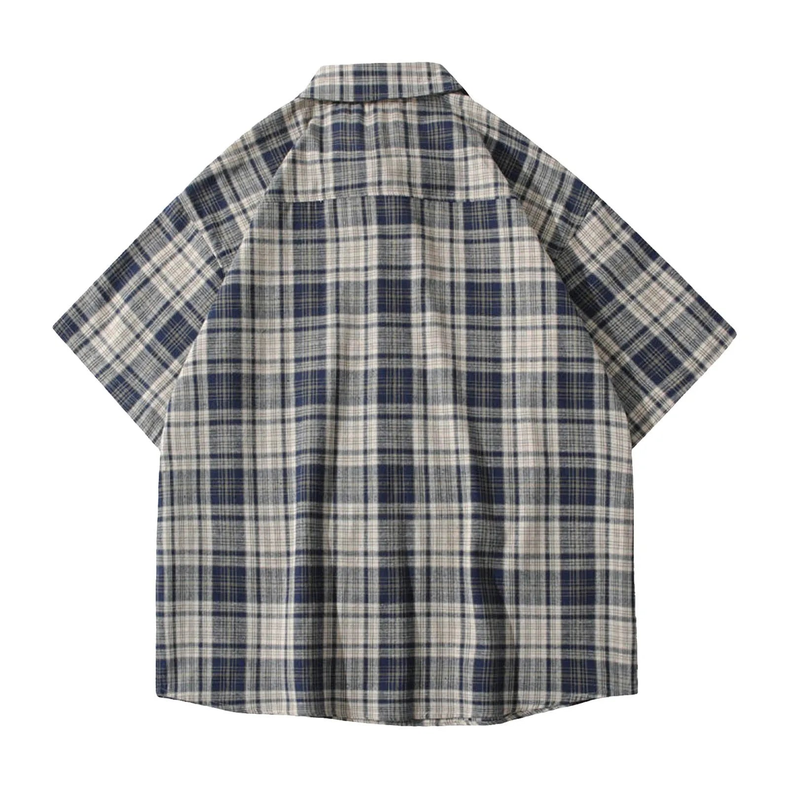 Men’s Loose Plaid Linen Button Down Shirt